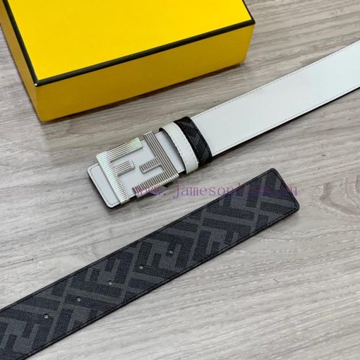 FENDI style, width 4.0CM, double ring front and back waist belt with FF nail buckle, white C aek52fw6 - Image 4