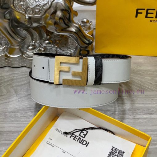 FENDI style, width 4.0CM, double ring front and back waist belt with FF nail buckle, white C 1p28kdxx - Image 6