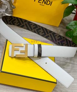 FENDI style, width 4.0CM, double ring front and back waist belt with FF nail buckle, white C 8iaw8f5m