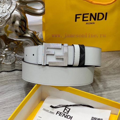 FENDI style, width 4.0CM, double ring front and back waist belt with FF nail buckle, white C aek52fw6 - Image 6