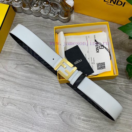 FENDI style, width 4.0CM, double ring front and back waist belt with FF nail buckle, white C 1p28kdxx - Image 7