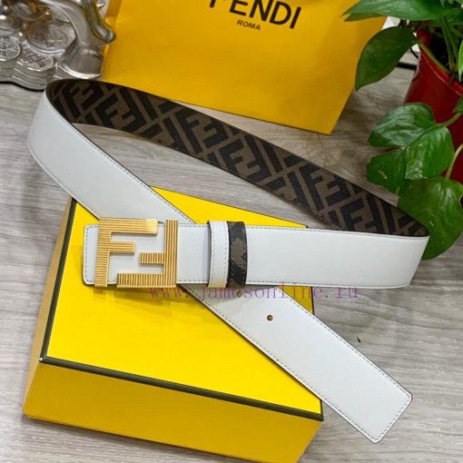 FENDI style, width 4.0CM, double ring front and back waist belt with FF nail buckle, white C 8iaw8f5m - Image 2