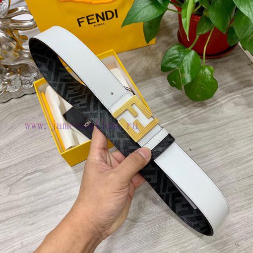 FENDI style, width 4.0CM, double ring front and back waist belt with FF nail buckle, white C 1p28kdxx - Image 8