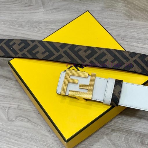 FENDI style, width 4.0CM, double ring front and back waist belt with FF nail buckle, white C 8iaw8f5m - Image 3