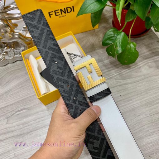 FENDI style, width 4.0CM, double ring front and back waist belt with FF nail buckle, white C 1p28kdxx - Image 9