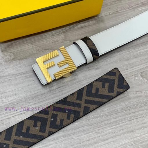 FENDI style, width 4.0CM, double ring front and back waist belt with FF nail buckle, white C 8iaw8f5m - Image 4