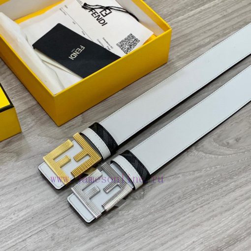 FENDI style, width 4.0CM, double ring front and back waist belt with FF nail buckle, white C aek52fw6 - Image 10
