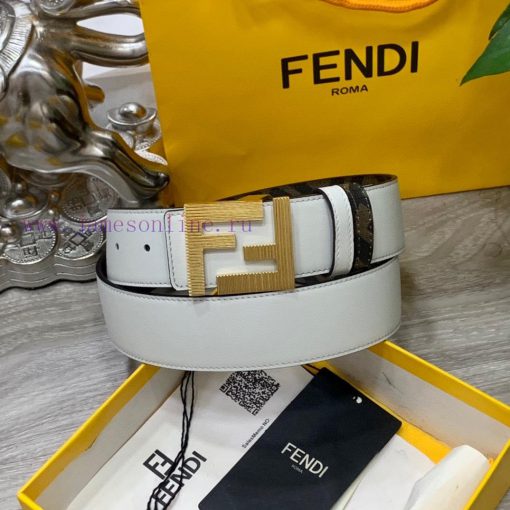 FENDI style, width 4.0CM, double ring front and back waist belt with FF nail buckle, white C 8iaw8f5m - Image 6