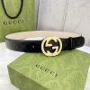 Width 4.0 Gucci Interlocking Double G Strip Buckle Belt, crafted from smooth original calf l fjod0qaf