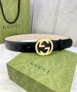 Width 4.0 Gucci Interlocking Double G Strip Buckle Belt, crafted from smooth original calf l fjod0qaf