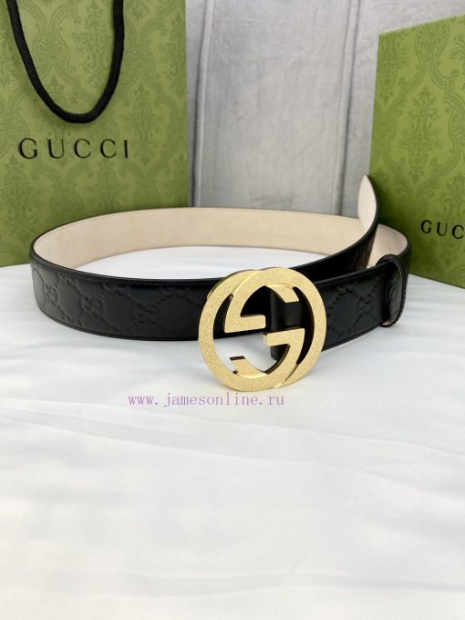 Width 4.0 Gucci Interlocking Double G Strip Buckle Belt, crafted from smooth original calf l fjod0qaf - Image 5