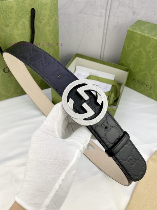 Width 4.0 Gucci Interlocking Double G Strip Buckle Belt, crafted from smooth original calf l fjod0qaf - Image 7