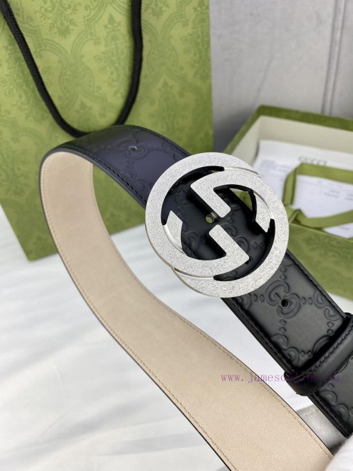 Width 4.0 Gucci Interlocking Double G Strip Buckle Belt, crafted from smooth original calf l fjod0qaf - Image 8