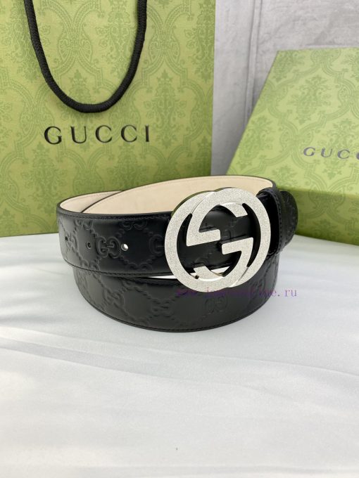 Width 4.0 Gucci Interlocking Double G Strip Buckle Belt, crafted from smooth original calf l fjod0qaf - Image 10