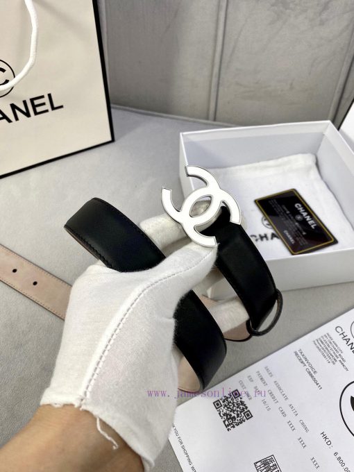 Width 3.0cm Chanel Women's Classic Belt and Strap New Smooth Inner Lining Matte Cowhide Silv qq941t1i - Image 3