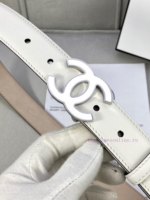 Width 3.0cm Chanel Women's Classic Belt and Strap New Smooth Inner Lining Matte Cowhide Silv h9dkd5bs - Image 5
