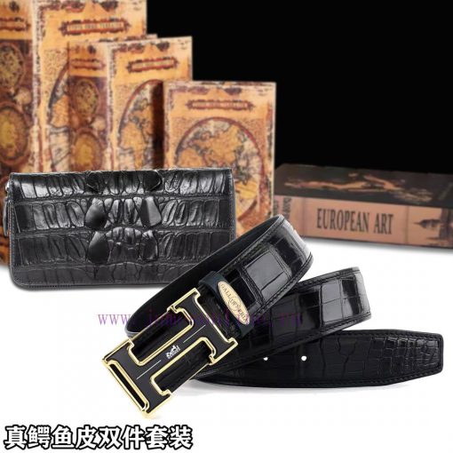 Real crocodile belt+walletDouble piece wooden box with accompanying picturesHERMES Belt+Wall 2jjp8sv5 - Image 4
