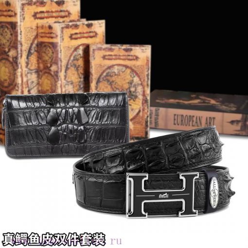 Real crocodile belt+walletDouble piece wooden box with accompanying picturesHERMES Belt+Wall 2jjp8sv5 - Image 8