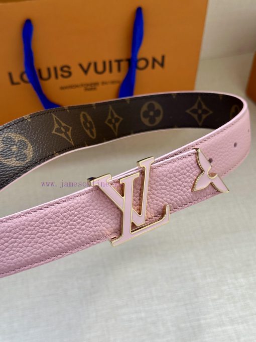 The 3.0-wide Pretty LV double-sided belt features a dazzling metal carved LV Initiales buckl cimm3whj - Image 3
