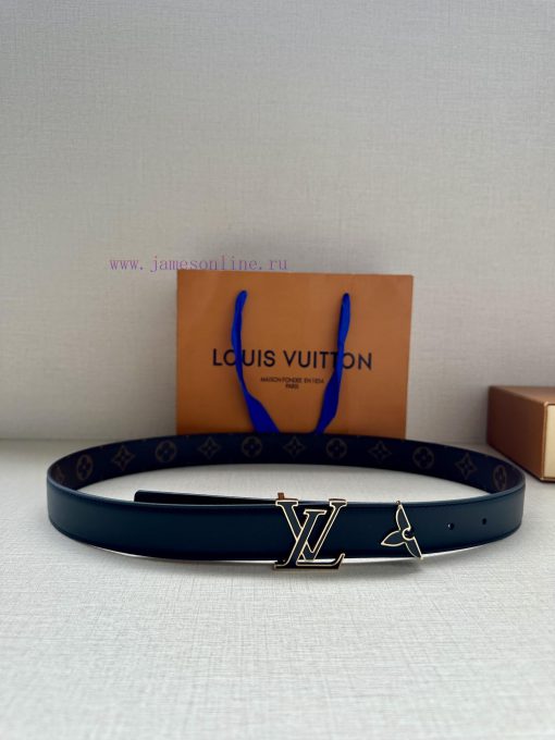 The 3.0-wide Pretty LV double-sided belt features a dazzling metal carved LV Initiales buckl m9pvr00r - Image 2
