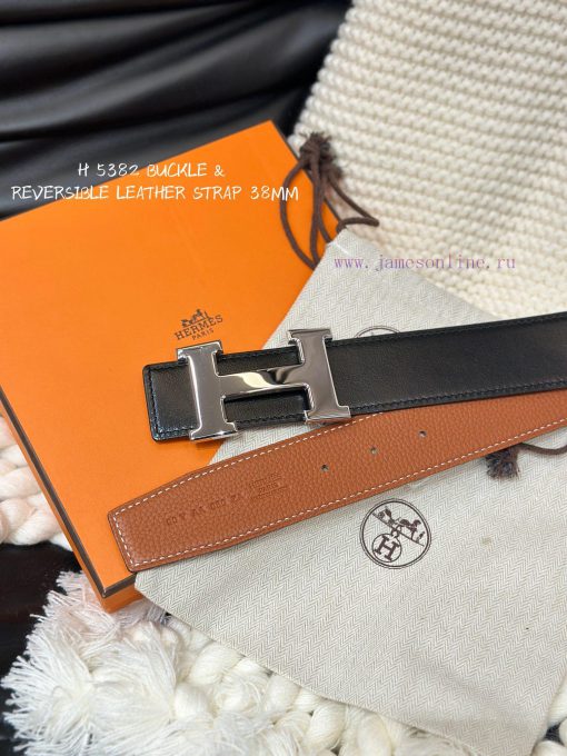 Hermes. HermesFull set of men's genuine leather waist belt with a width of 3.8cm. Original b ti9648uv - Image 5