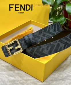 FENDI style, width 3.0CM, double ring front and back waist belt with FF nail buckle, black C f4ftlgud