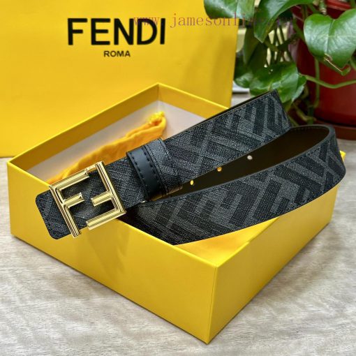 FENDI style, width 3.0CM, double ring front and back waist belt with FF nail buckle, black C f4ftlgud