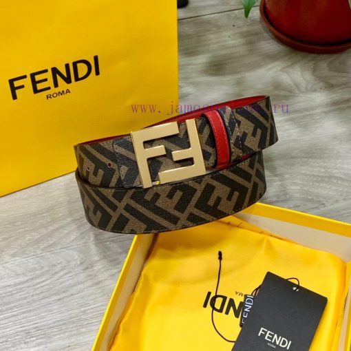 FENDI style, width 4.0CM, double ring front and back waist belt with FF nail buckle, big red 19q6l9wg - Image 6
