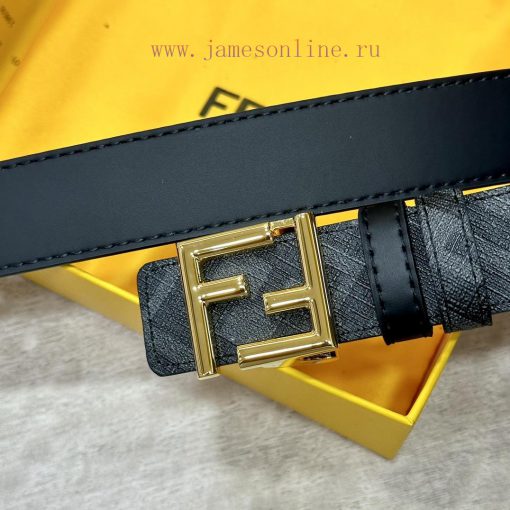 FENDI style, width 3.0CM, double ring front and back waist belt with FF nail buckle, black C f4ftlgud - Image 3