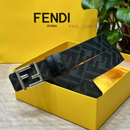 FENDI style, width 3.0CM, double ring front and back waist belt with FF nail buckle, black C np9ujkx2 - Image 2