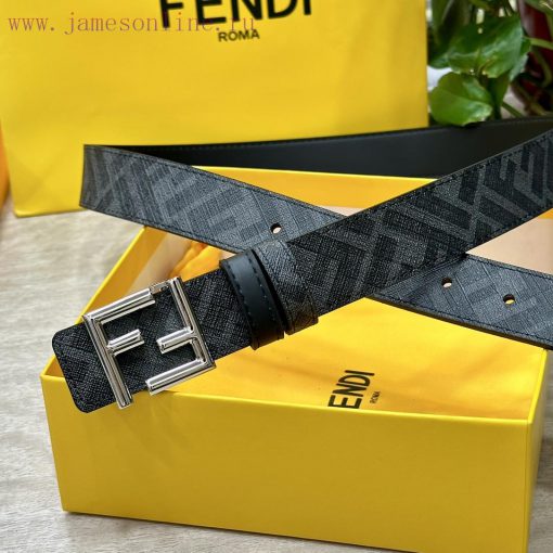 FENDI style, width 3.0CM, double ring front and back waist belt with FF nail buckle, black C np9ujkx2 - Image 4