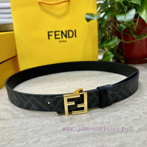 FENDI style, width 3.0CM, double ring front and back waist belt with FF nail buckle, black C f4ftlgud - Image 7