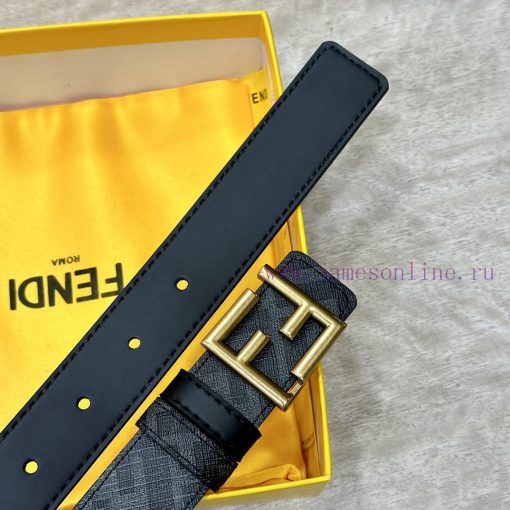 FENDI style, width 3.0CM, double ring front and back waist belt with FF nail buckle, black C p0hzqk19 - Image 8