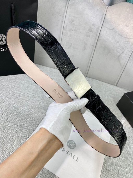 Width 4.0cm Versace Stone Pattern Sand Bottom Belt with Iconic Versace Medusa Portrait Buckl 3f0kn76g - Image 3