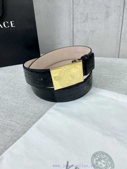 Width 4.0cm Versace Stone Pattern Sand Bottom Belt with Iconic Versace Medusa Portrait Buckl 3f0kn76g - Image 8