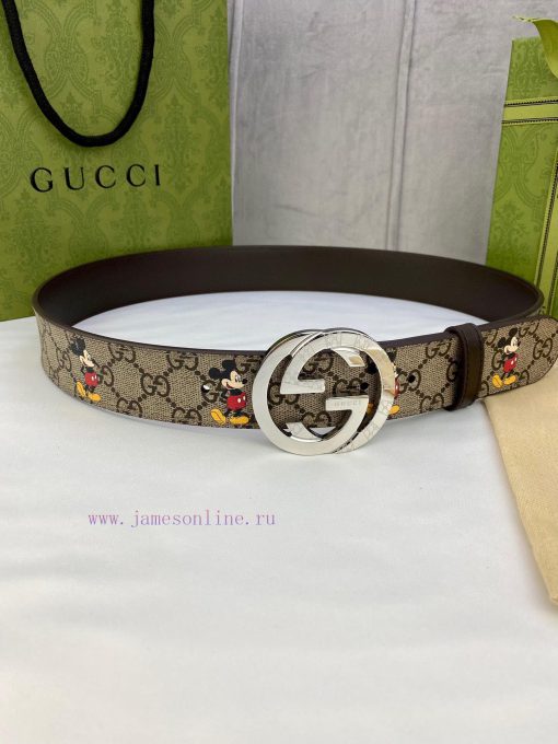 4.0cm wide Gucci double-sided belt, with GG Supreme canvas on one side infused with Mickey p gi3njr6l - Image 2