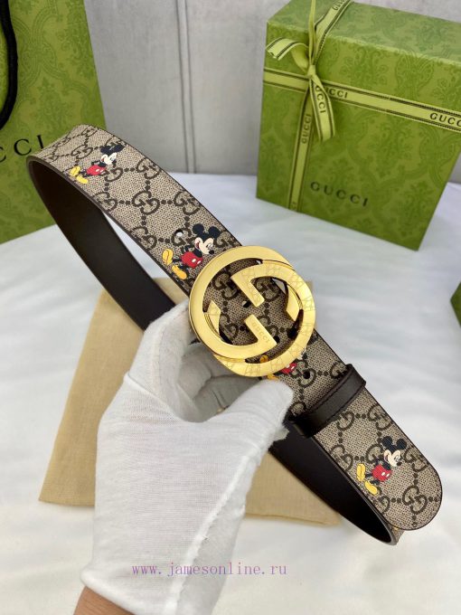 4.0cm wide Gucci double-sided belt, with GG Supreme canvas on one side infused with Mickey p gi3njr6l - Image 7