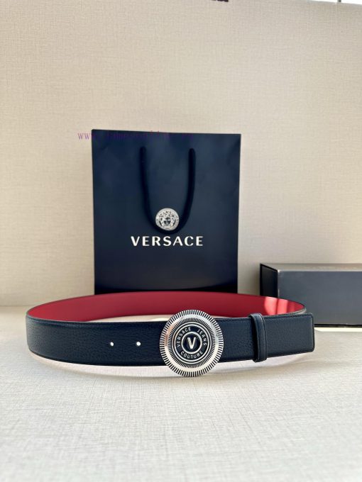 Width 3.8cm VERSACE JEANS COUPURE Leather V-EMBLEM Buckle Belt with La Greca accents for per ri7k0lk0 - Image 2