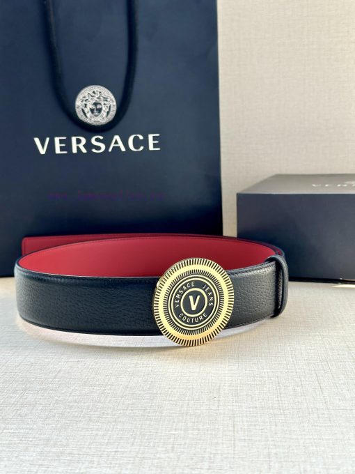 Width 3.8cm VERSACE JEANS COUPURE Leather V-EMBLEM Buckle Belt with La Greca accents for per ri7k0lk0 - Image 6