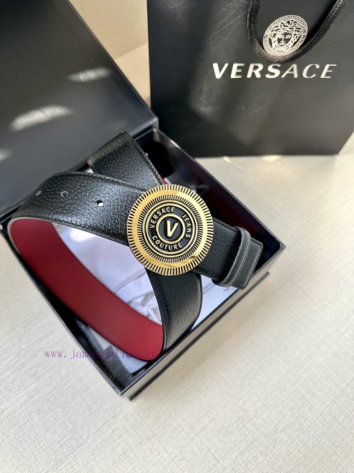 Width 3.8cm VERSACE JEANS COUPURE Leather V-EMBLEM Buckle Belt with La Greca accents for per ri7k0lk0 - Image 7