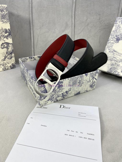 3.5cm width Dior grain textured cowhide hollow "CD" buckle belt, black palm grain grain leat xkrmhaya - Image 3
