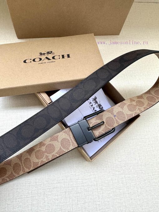 The 3.7cm wide COACH double-sided waist belt is made of one side of black/khaki fabric and c mevg332g - Image 3