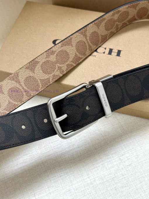 The 3.7cm wide COACH double-sided waist belt is made of one side of black/khaki fabric and c 24k46sxp - Image 3