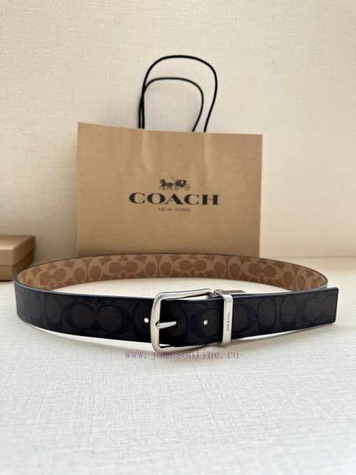 The 3.7cm wide COACH double-sided waist belt is made of one side of black/khaki fabric and c 24k46sxp - Image 6