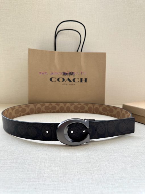 The 3.7cm wide COACH double-sided waist belt is made of one side of black/khaki fabric and c gttw1n1y - Image 3