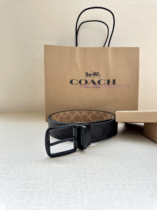 The 3.7cm wide COACH double-sided waist belt is made of one side of black/khaki fabric and c mevg332g - Image 7