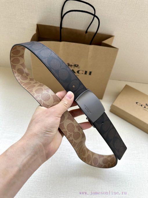 The 3.7cm wide COACH double-sided waist belt is made of one side of black/khaki fabric and c vrz97rdo - Image 5