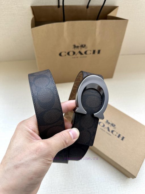 The 3.7cm wide COACH double-sided waist belt is made of one side of black/khaki fabric and c gttw1n1y - Image 6