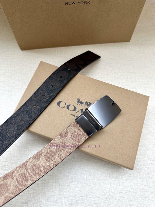 The 3.7cm wide COACH double-sided waist belt is made of one side of black/khaki fabric and c vrz97rdo - Image 7