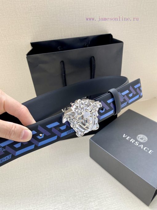 Width 4.0cm VERSACE This classic Versace belt is made of soft calf leather, adorned with La bv7m9fwv - Image 3